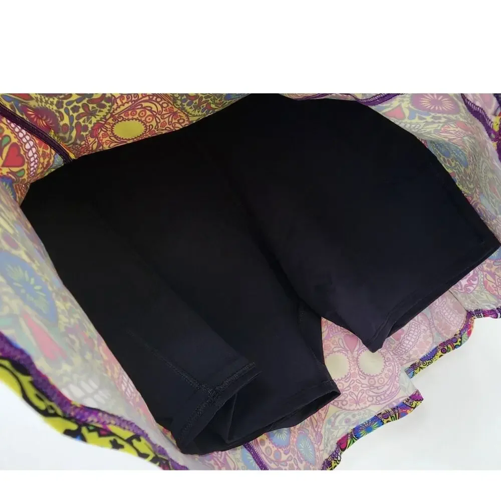 NEW Dona Jo Eco Friendly Skirt‎ Day Of The Dead Athletic Skirt Size Large